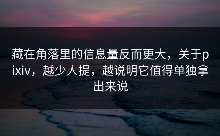 藏在角落里的信息量反而更大,关于pixiv,越少人提,越说明它值得单独拿出来说 藏在角落里的信息量反而更大,关于pixiv,越少人提,越说明它值得单独拿出来说