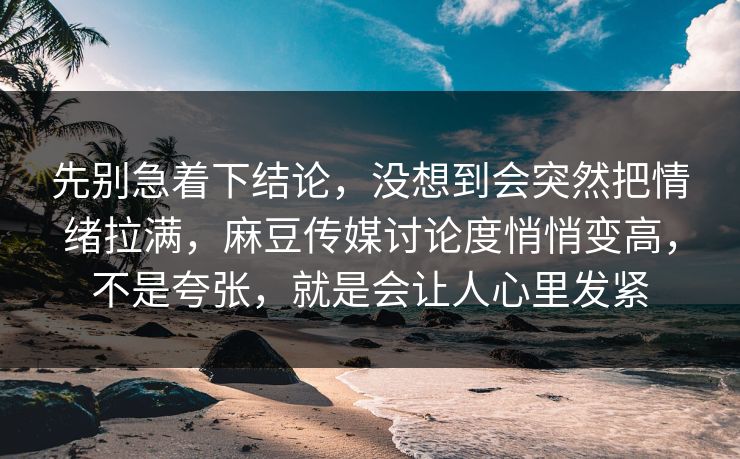 先别急着下结论，没想到会突然把情绪拉满，麻豆传媒讨论度悄悄变高，不是夸张，就是会让人心里发紧